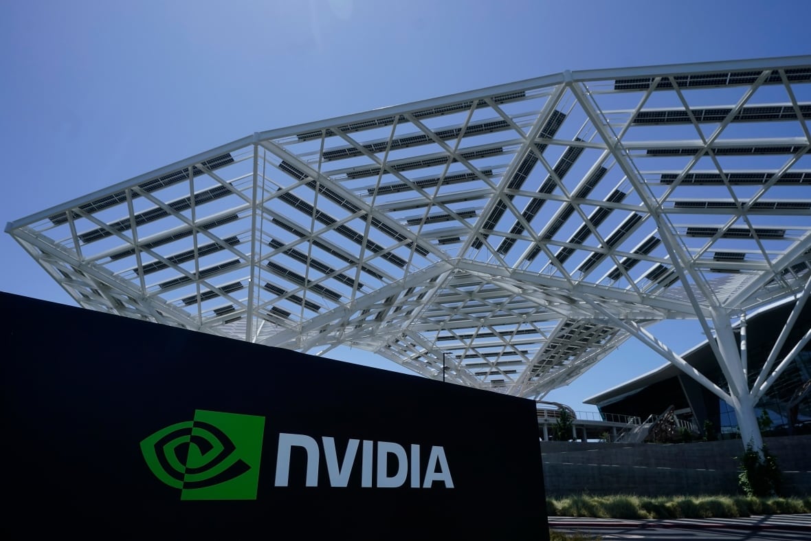 A corporate sign reads, 'Nvidia.'