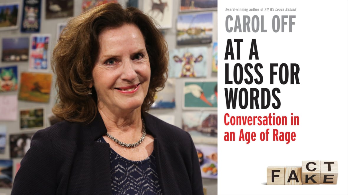 A composite image of a woman with brown hair smiling into the camera beside a white book cover. 