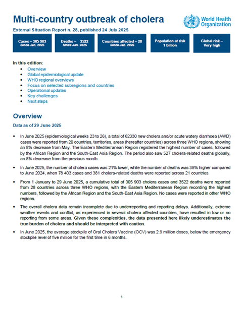 Multi-country outbreak of cholera, external situation report #28 -24 July 2025