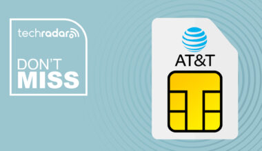 AT&amp;T branded sim card on blue background with don't miss text overlay
