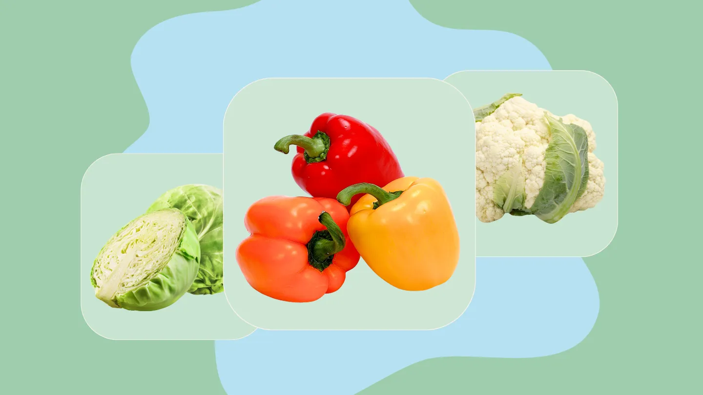 cabbage, bell peppers, cauliflower