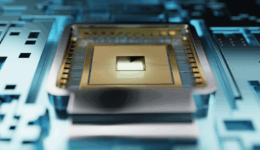 Abstract Artificial Intelligence component - 3d rendered close up image of CPU.