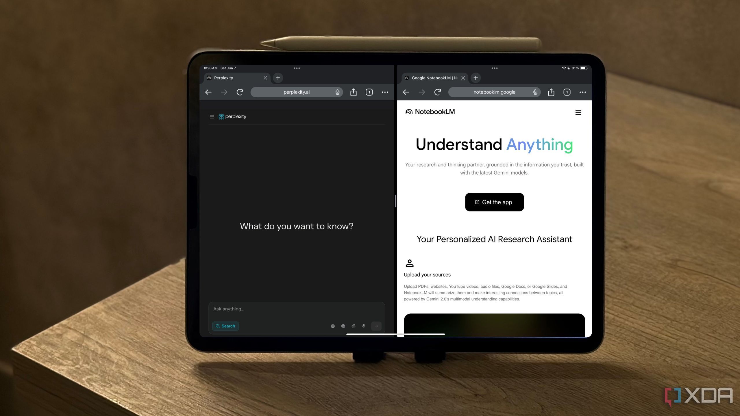 NotebookLM and Perplexity's website displayed