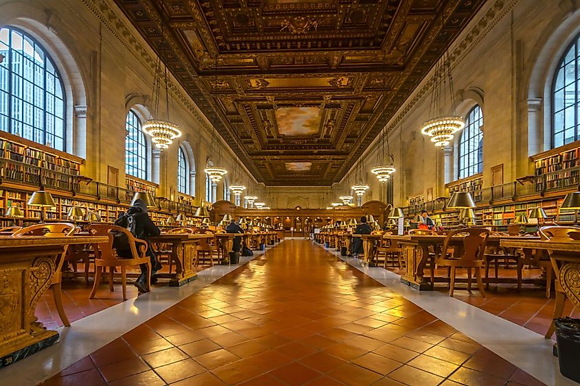 The main reading room of the New York Public Library in Manhattan, New York City.Â 