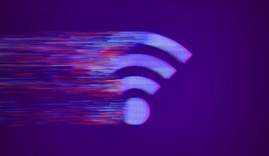 a distorted Wi-Fi symbol on a purple background