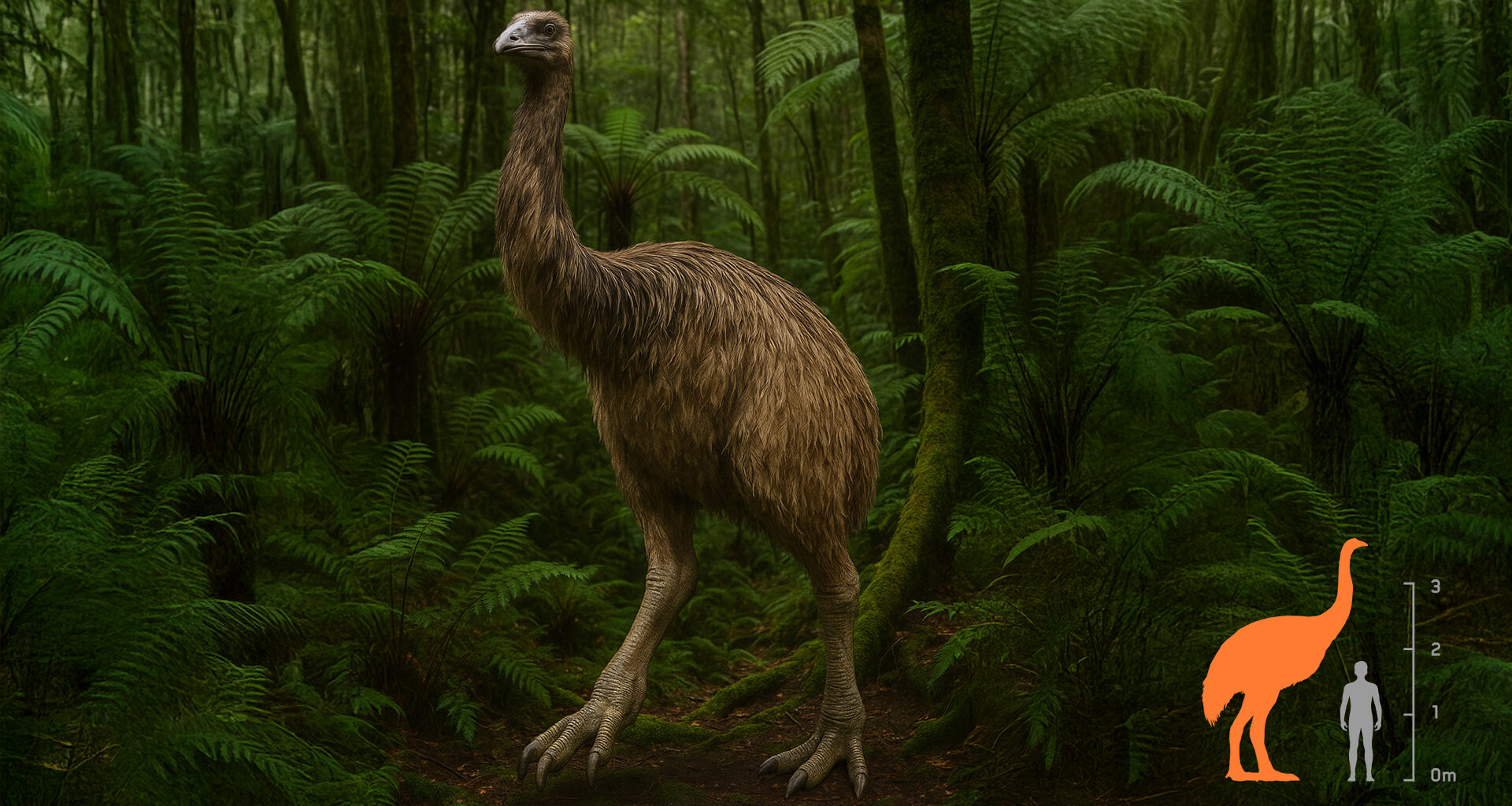 An AI rendering of the South Island giant moa.