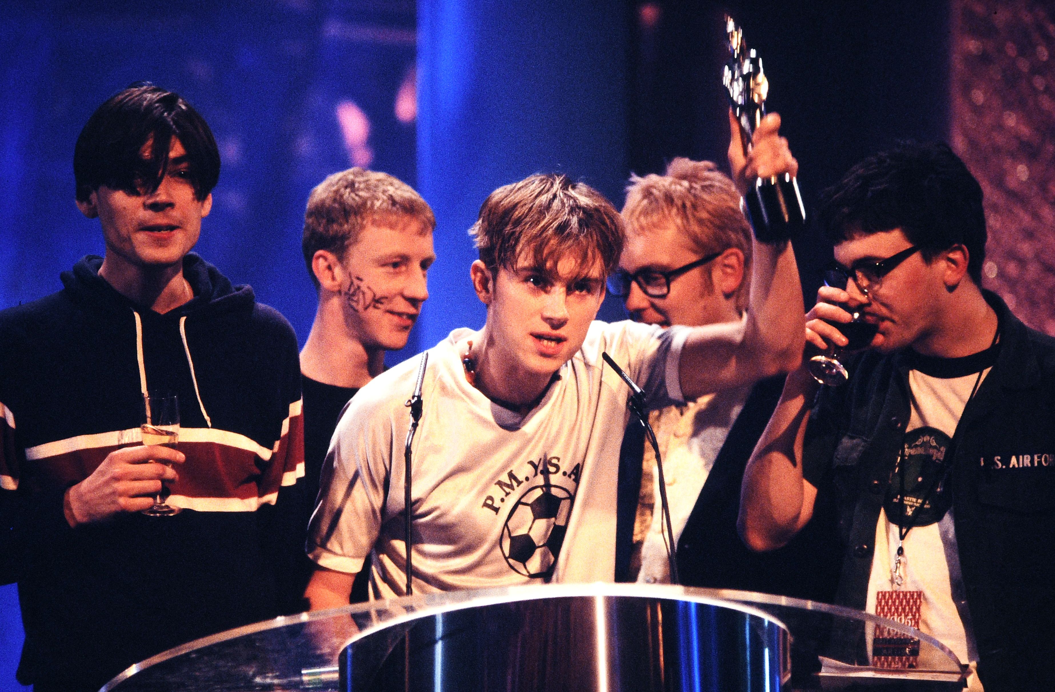 Blur accepting an award at the Brit Awards.