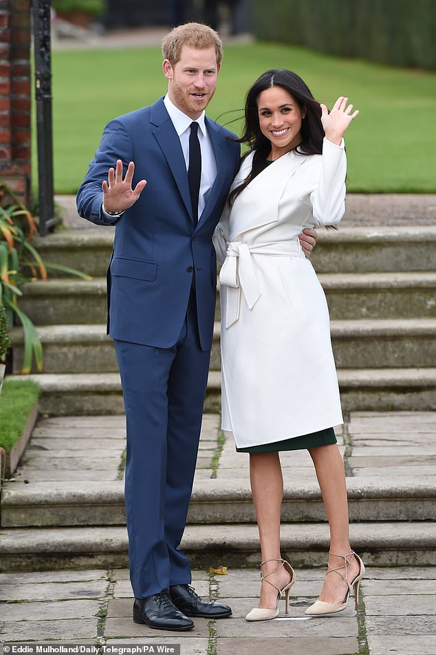 Prince Harry and Meghan at Kensington Palace, London, after the announcement of their engagement - where she appears not to be wearing tights