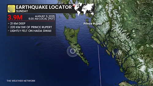 B.C. Sunday, Aug. 3, earthquake locator