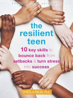 a book cover for resilient teens with hands holding onto wrists forming a circlebook about managing back-to-school stress
