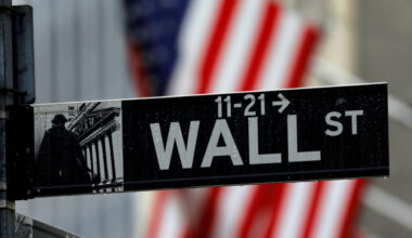 FILE PHOTO: A sign for Wall Street outside the New York Stock Exchange in New York, U.S.