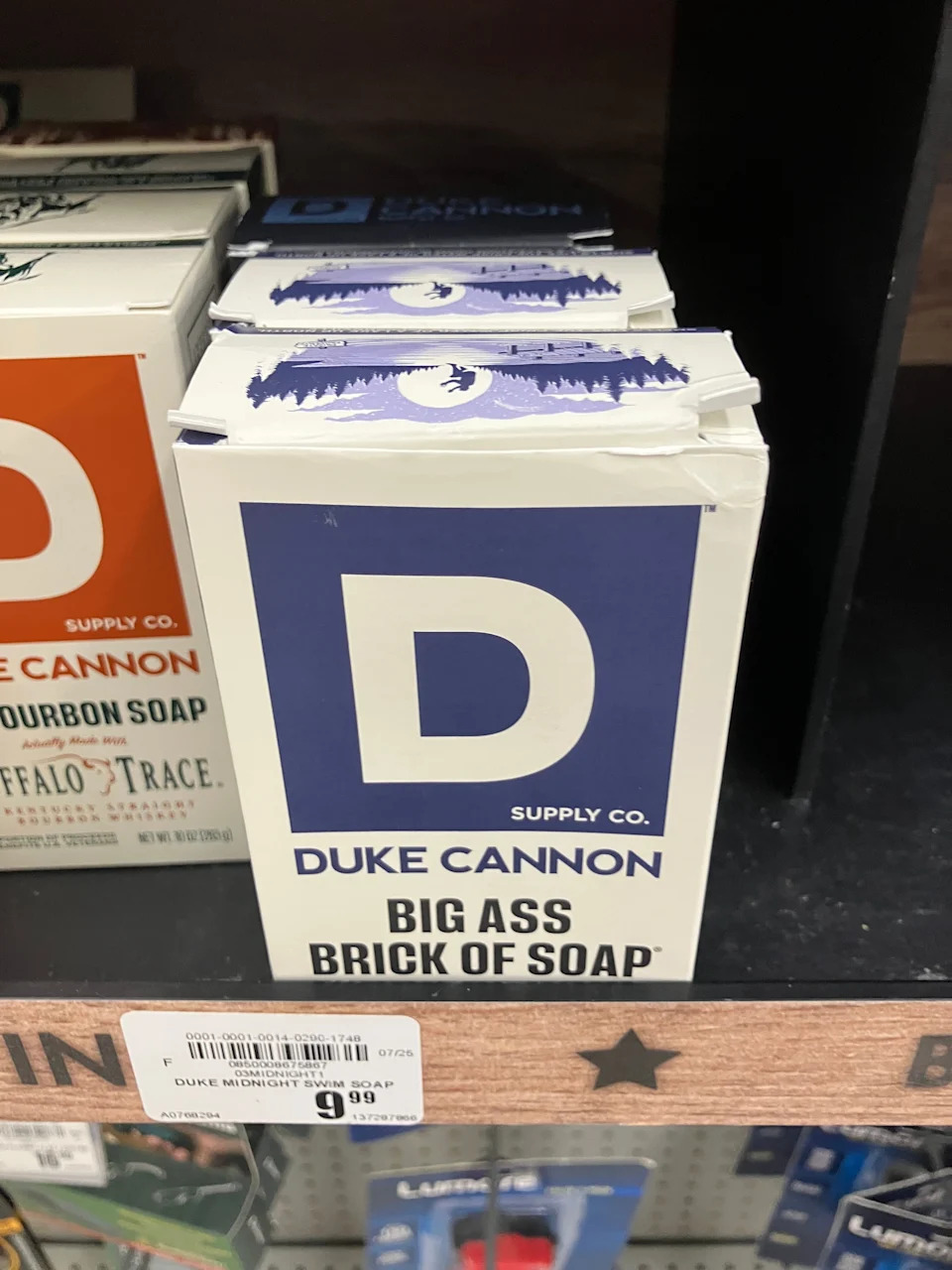 Duke Cannon Supply Co. "Big Ass Brick of Soap" displayed on a store shelf
