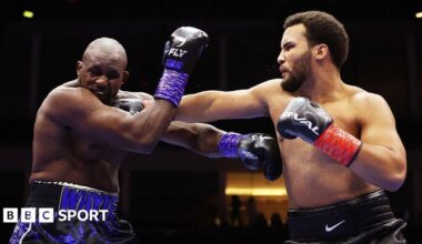 Moses Itauma lands a punch on Dillian Whyte during their heavyweight fight in Saudi Arabia