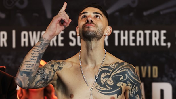 SYDNEY, AUSTRALIA - NOVEMBER 22: Michael Zerafa looks on after weighing in ahead of his fight against Danilo Creati during the Paul Gallen v Justin Hodges weigh in at the Aware Super Theatre on November 22, 2022 in Sydney, Australia. (Photo by Mark Evans/Getty Images)