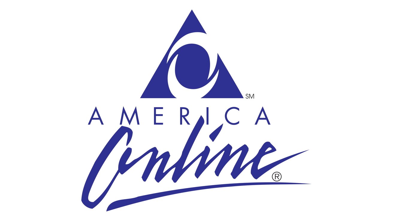 Blue triangular logo with a stylized eye above the words 'America Online' in bold font.