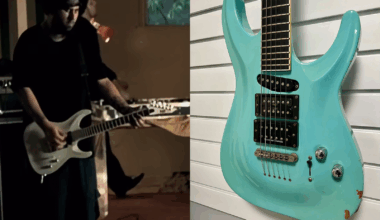 A photo of Stephen Carpenter from Deftones' ESP guitar.