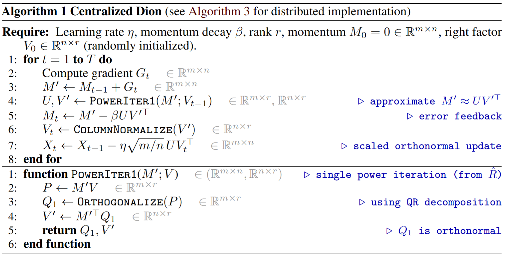 Pseudocode of the centralized version of Dion