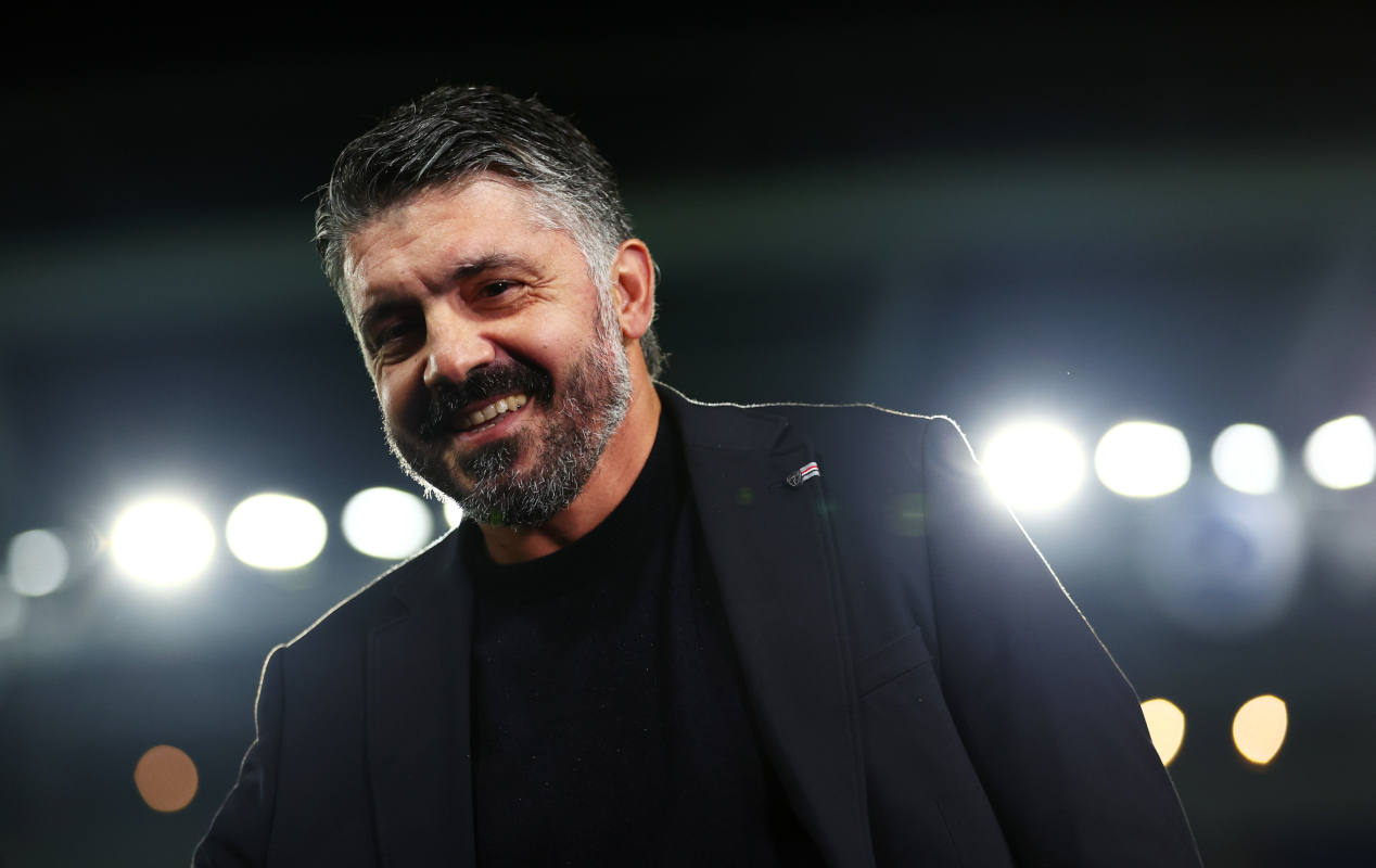BRIGHTON, ENGLAND - DECEMBER 14: Gennaro Gattuso, Head Coach of Marseille, looks on prior to the UEFA Europa League match between Brighton & Hove Albion v Olympique de Marseille at American Express Community Stadium on December 14, 2023 in Brighton, England. (Photo by Bryn Lennon/Getty Images)