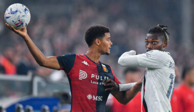 GENOA, ITALY - OCTOBER 7: Koni De Winter of Genoa (left) and Rafael Leao of Milan vie for the ball during the Serie A TIM match between Genoa CFC and AC Milan at Stadio Luigi Ferraris on October 7, 2023 in Genoa, Italy. (Photo by Getty Images/Getty Images)