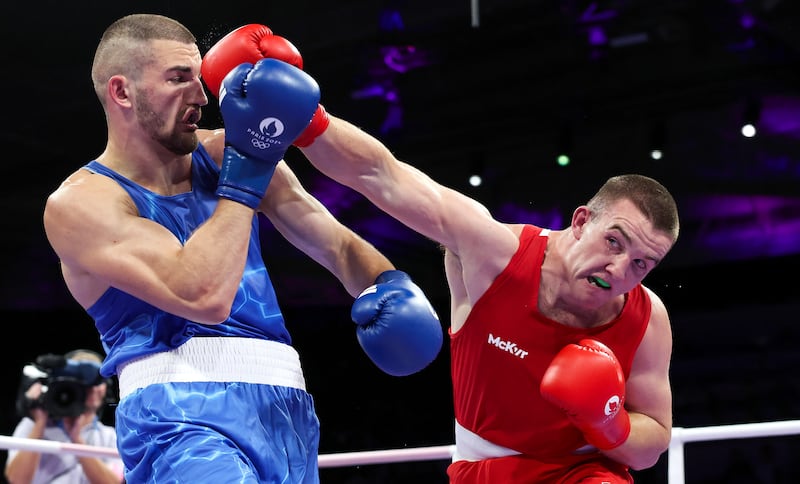 Jack Marley (right) got the better of Mateusz Bereznicki in the round of 16 at the Olympics in Paris last year. Photograph: Ryan Byrne/Inpho