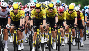 NOVARA, ITALY - AUGUST 23: (L-R) Wilco Kelderman of Netherlands, Dylan Van Baarle of Netherlands and Jonas Vingegaard of Denmark and Team Visma