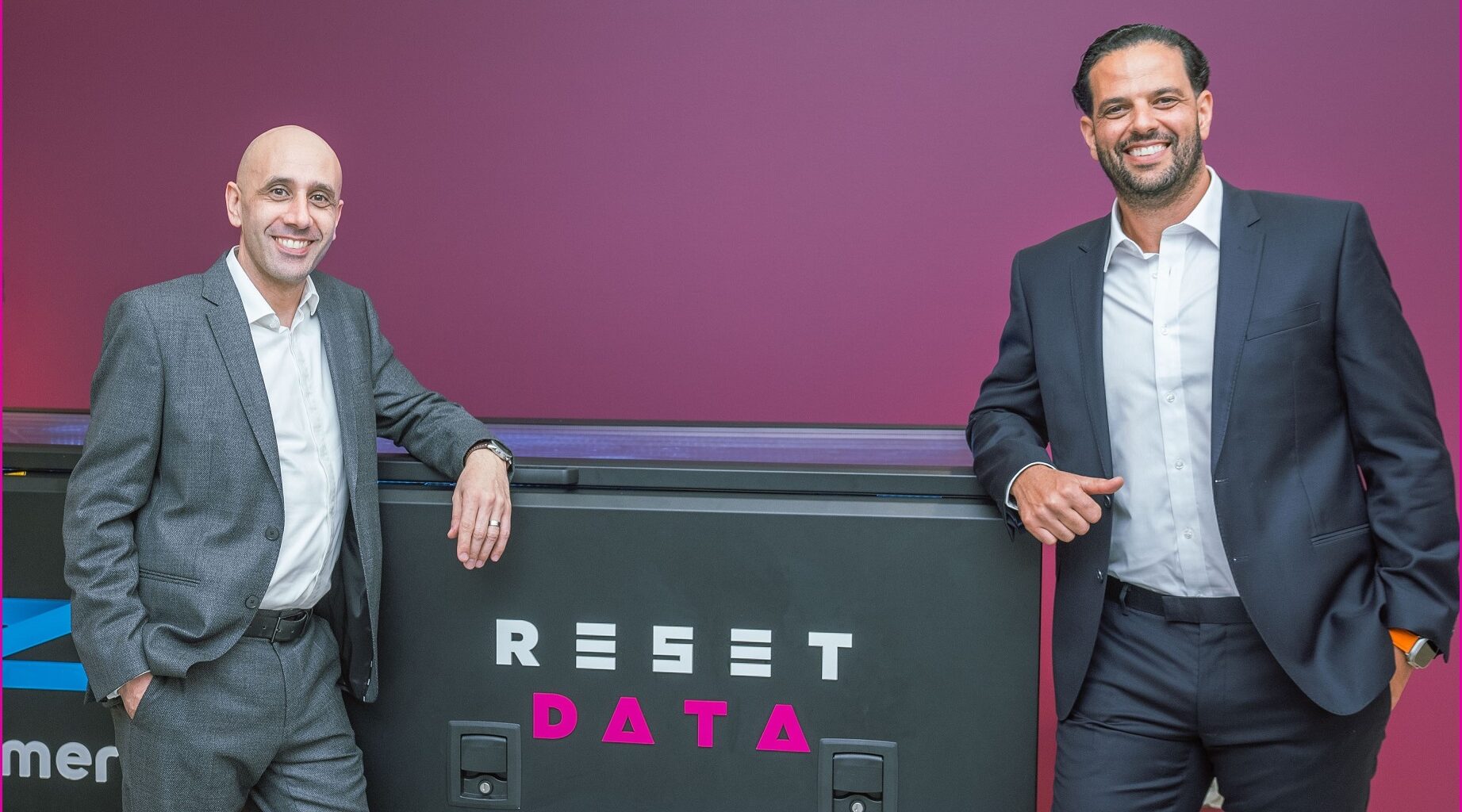 [L to R]: ResetData CEOs Bass Salah and Marcel Zalloua with the new supercomputer in Melbourne.