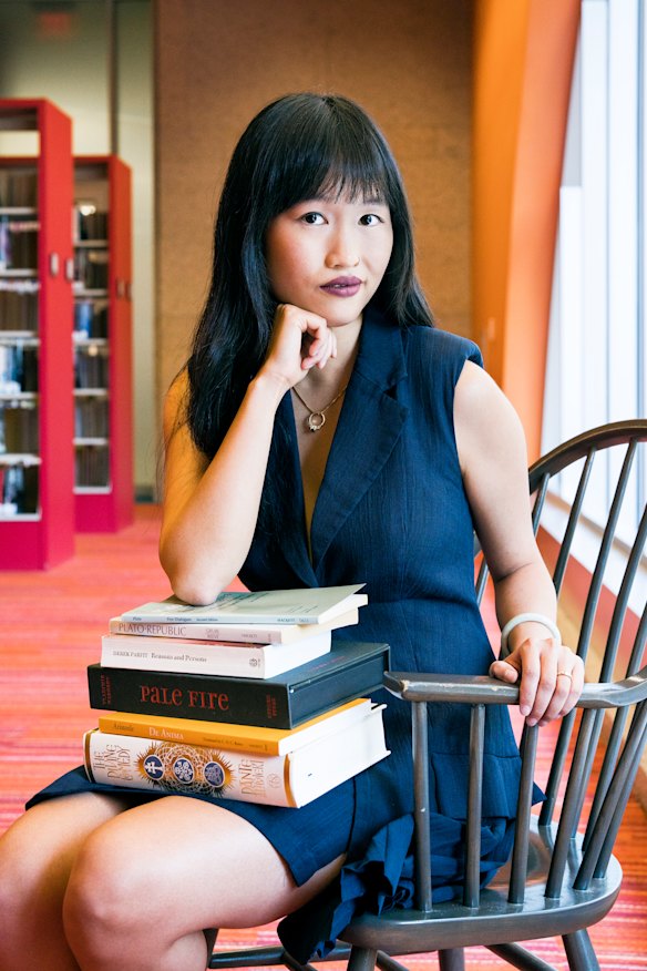 Rebecca Kuang photographed at the Boston Public Library. 