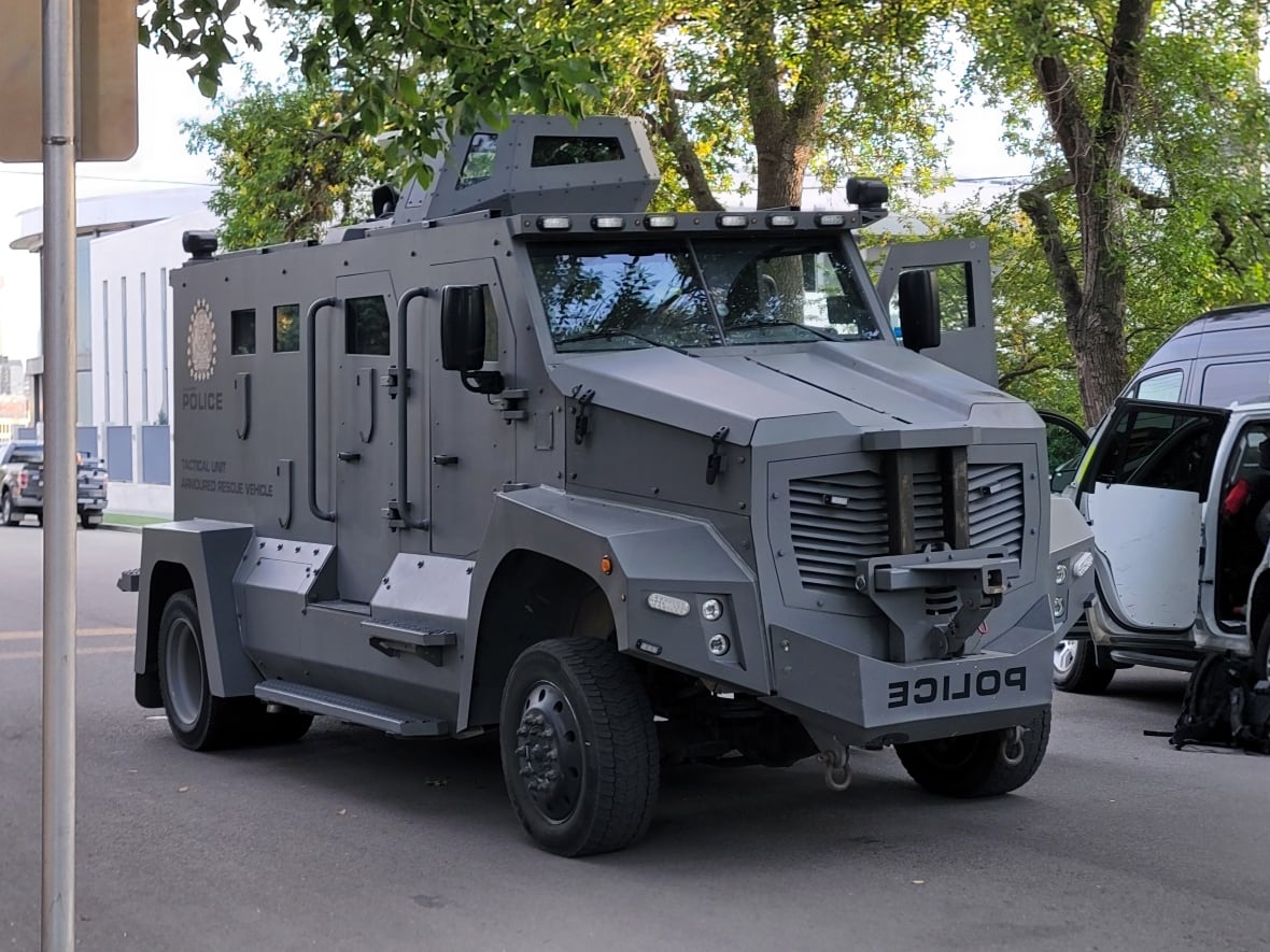 An armoured vehicle was part of the Calgary Police Service's response to what it initially described as an active shooter situation in the Crescent Heights neighbourhood on Thursday.