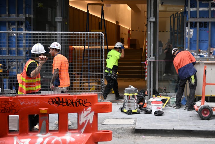 Construction workers in the central business district in Melbourne