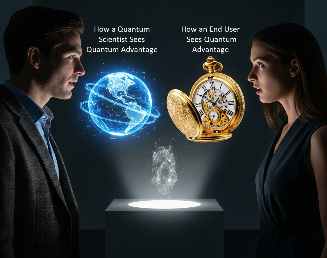 "Quantum Advantage" Means Different Things to Quantum Scientists and End Users