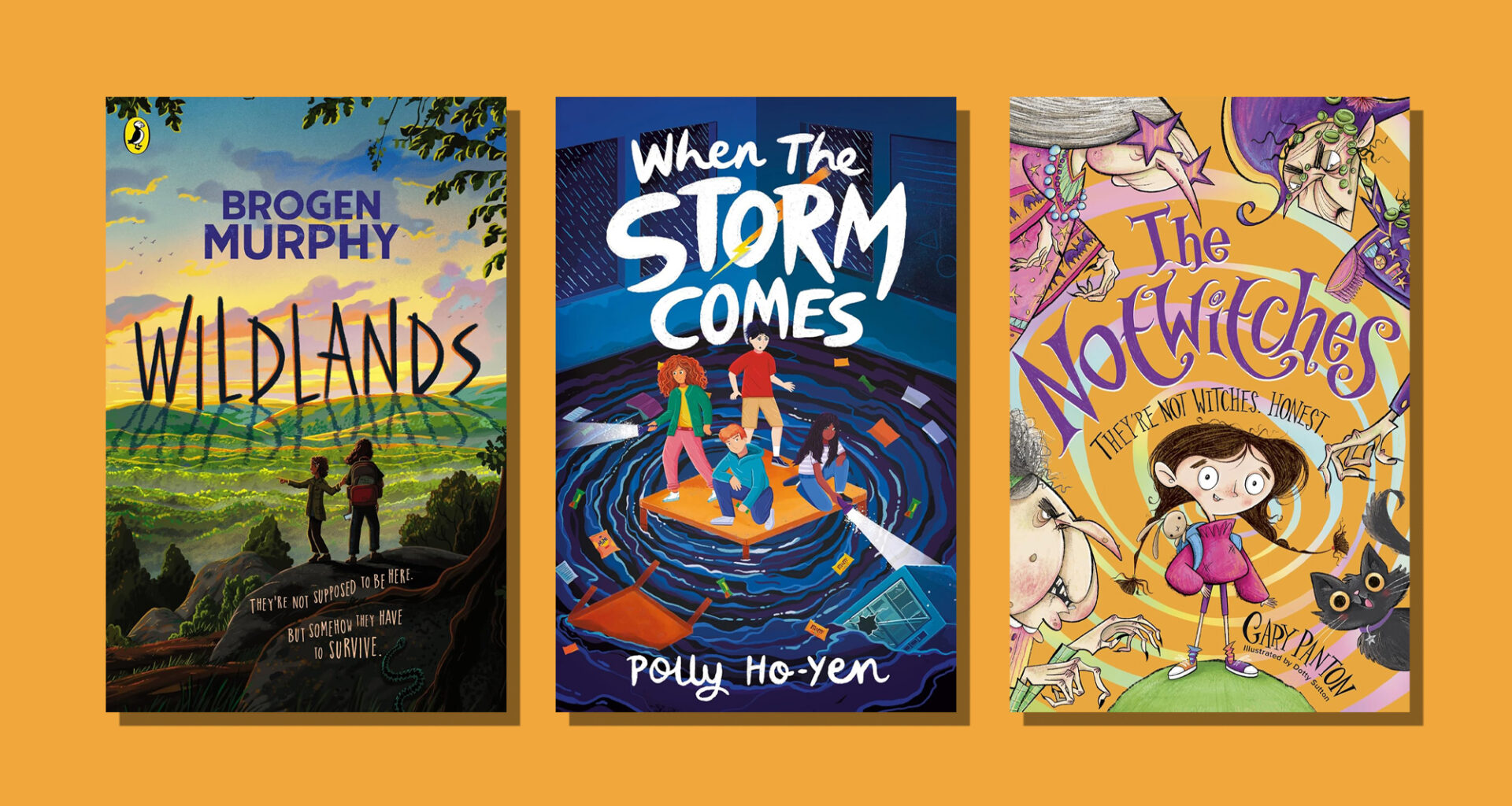 Book covers of Wildlands, When The Storm Comes and The Notwitches