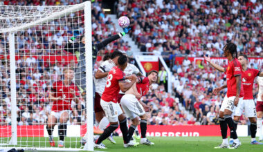 MANCHESTER, ENGLAND - AUGUST 17: Altay Bayindir of Manchester United fails to save a header which leads to the first goal for Arsenal scored by Riccardo Calafiori of Arsenal during the Premier League match between Manchester United and Arsenal at Old Trafford on August 17, 2025 in Manchester, England. (Photo by Michael Regan/Getty Images)
