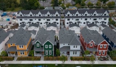 New single-family houses and townhouses being constructed in Delta, B.C., are seen on Aug. 12, 2024.
