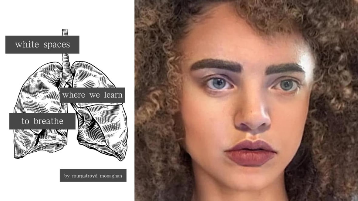 A book cover that shows an illustrated pair of lungs against a white background, and on the right is a picture of a woman with curly brown hair. 