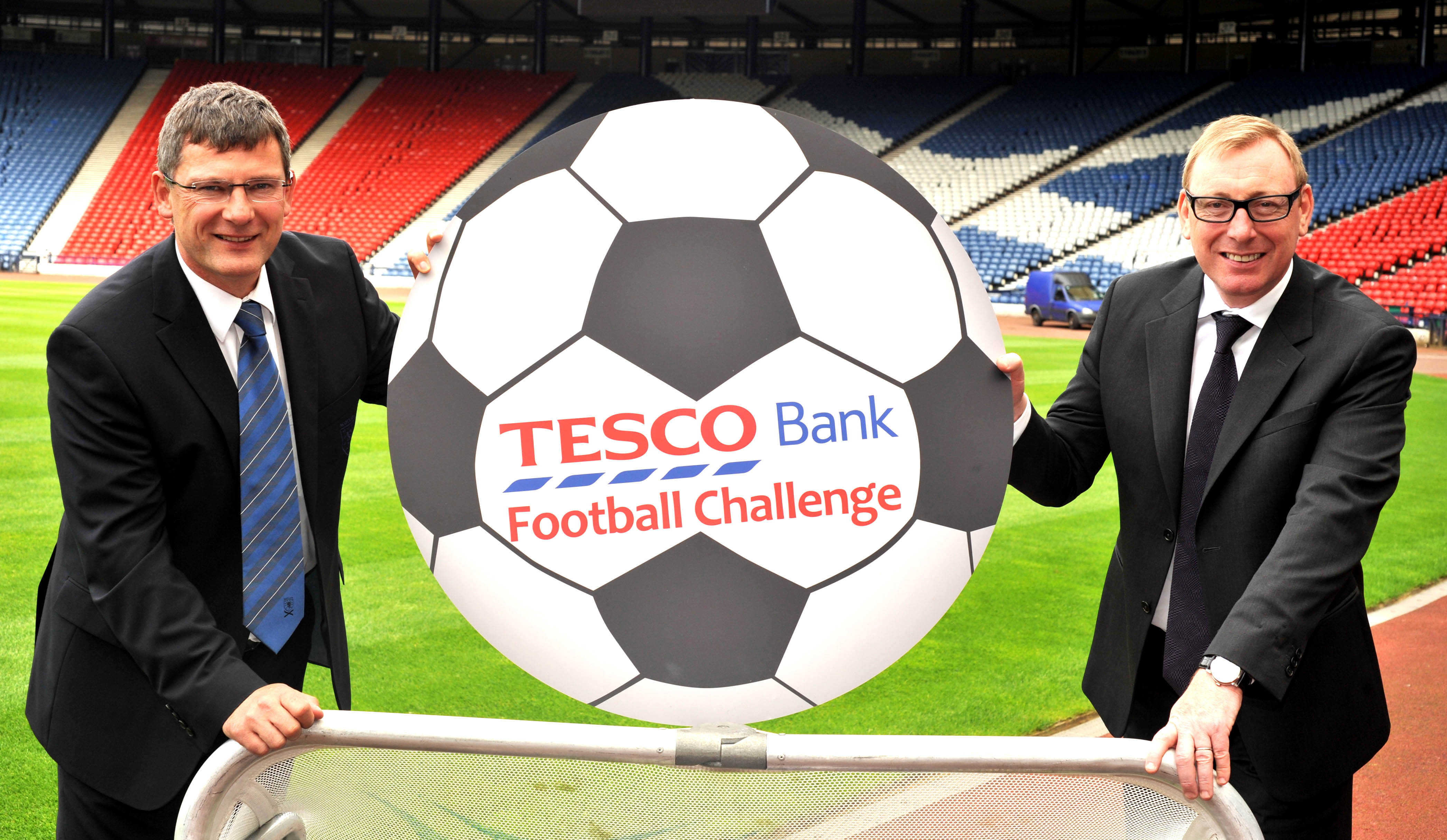 Craig Levein and Benny Higgins launching the Tesco Bank Football Challenge.