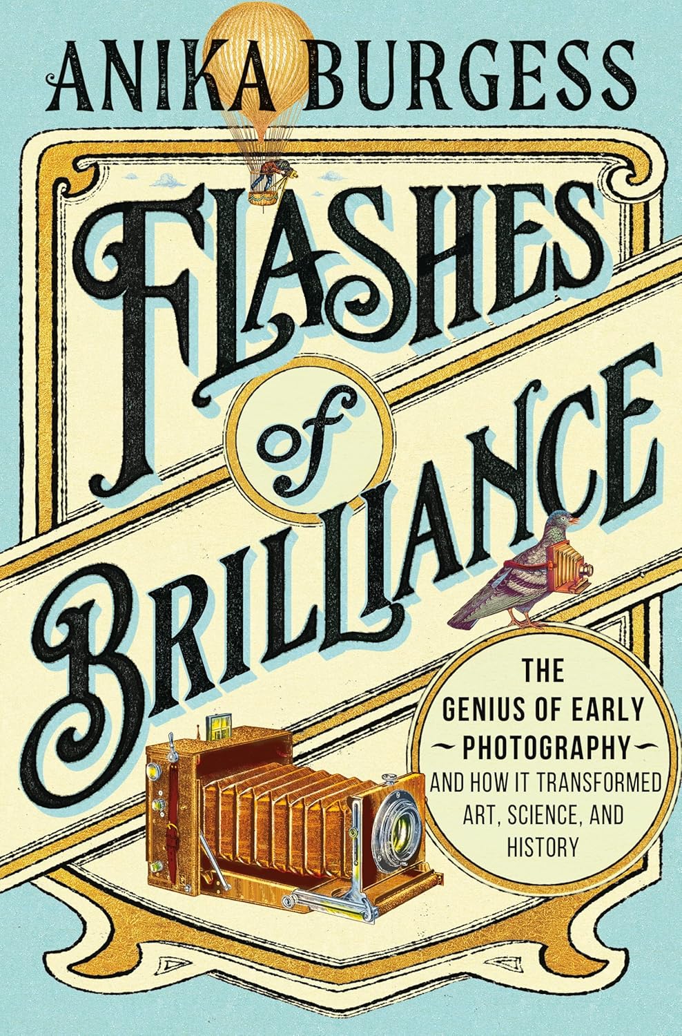Book cover illustration for "Flashes of Brilliance" by Anika Burgess about the genius of early photography.