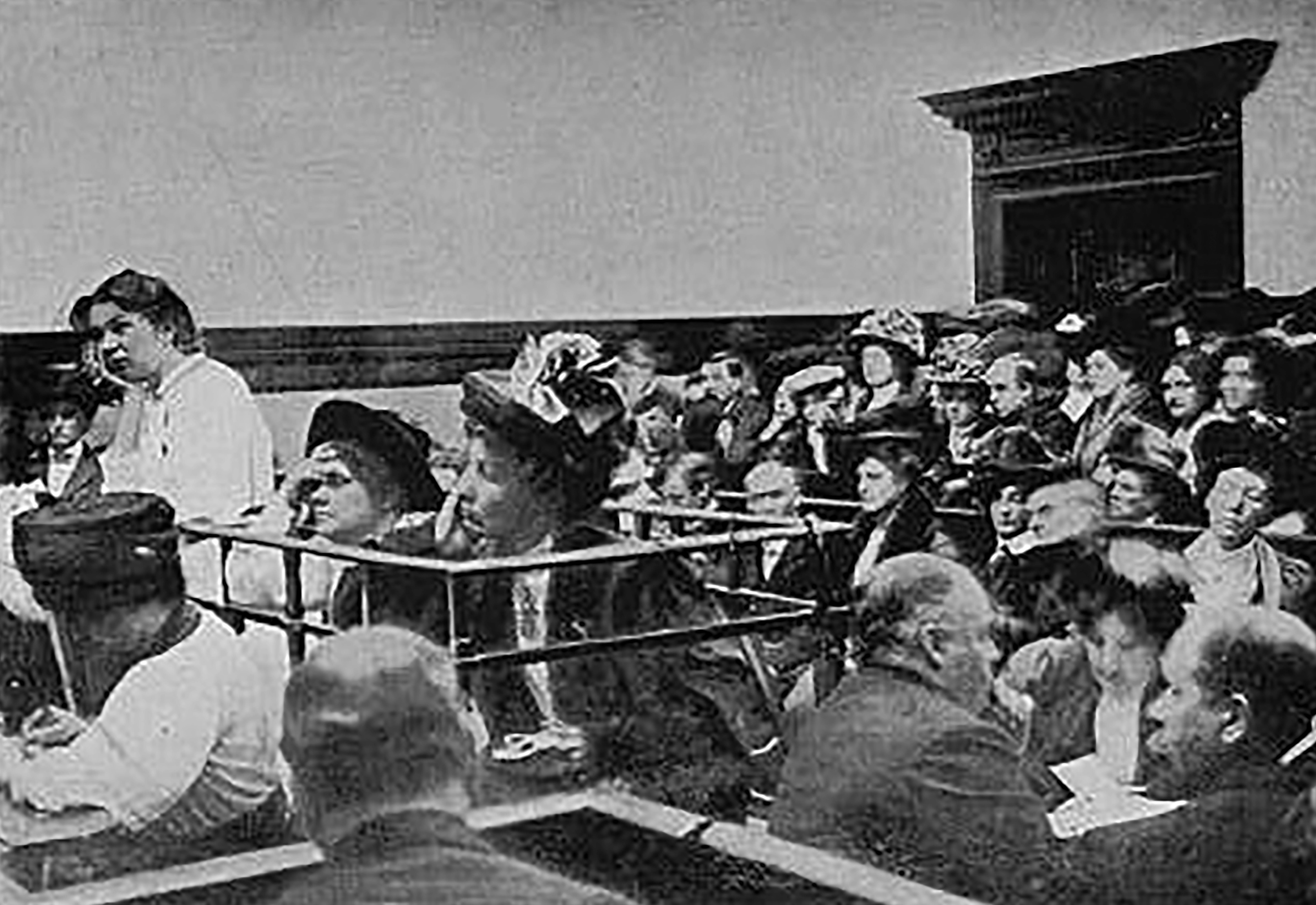Emmeline and Christabel Pankhurst and Mrs. Drummond on trial.