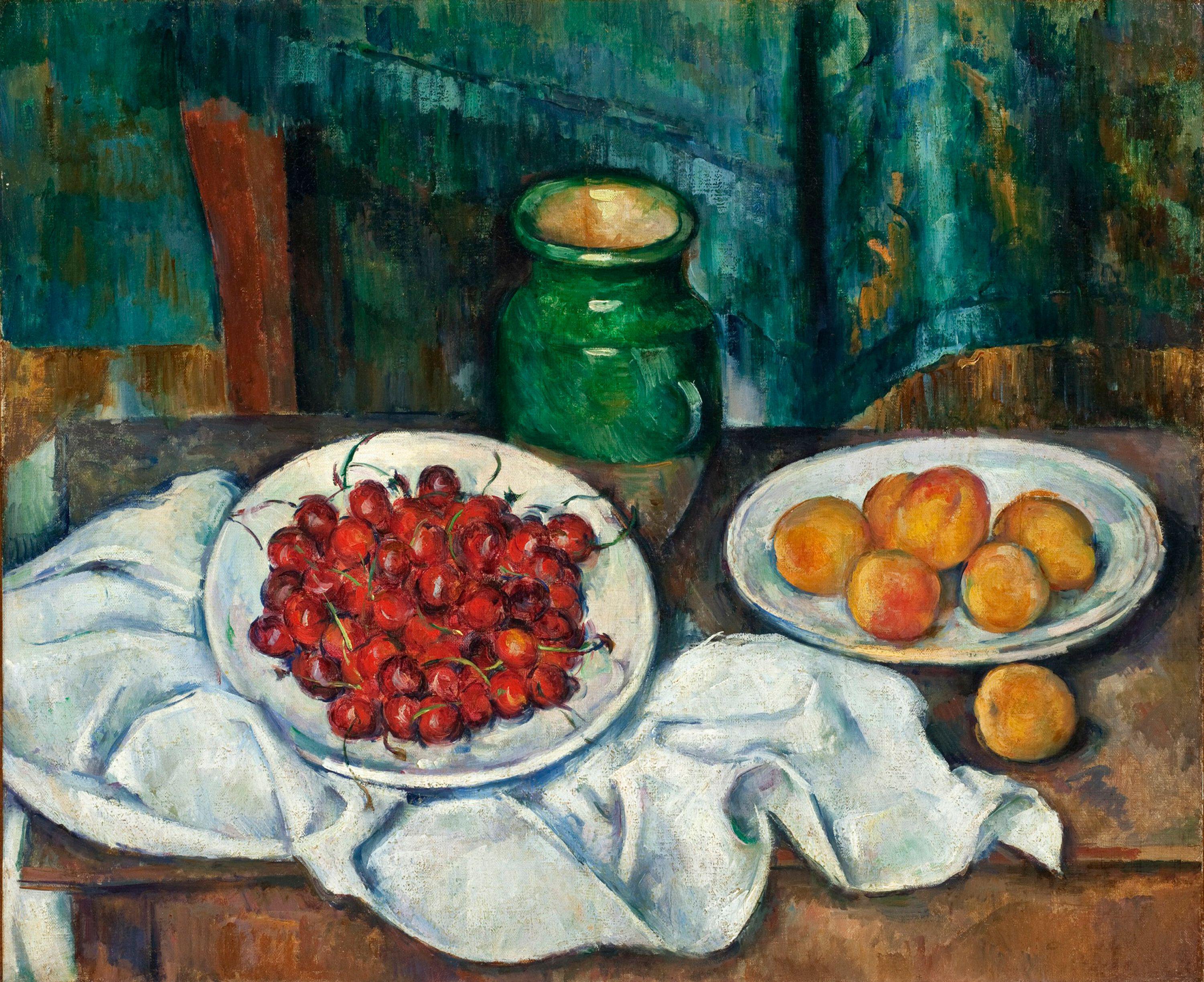 Still Life with Cherries and Peaches, painted by French impressionist Paul Cezanne in 1885.