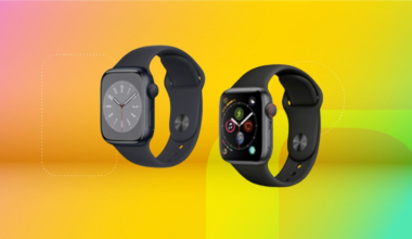 Apple Watch Series 9, 8 and 7 on a colorful background