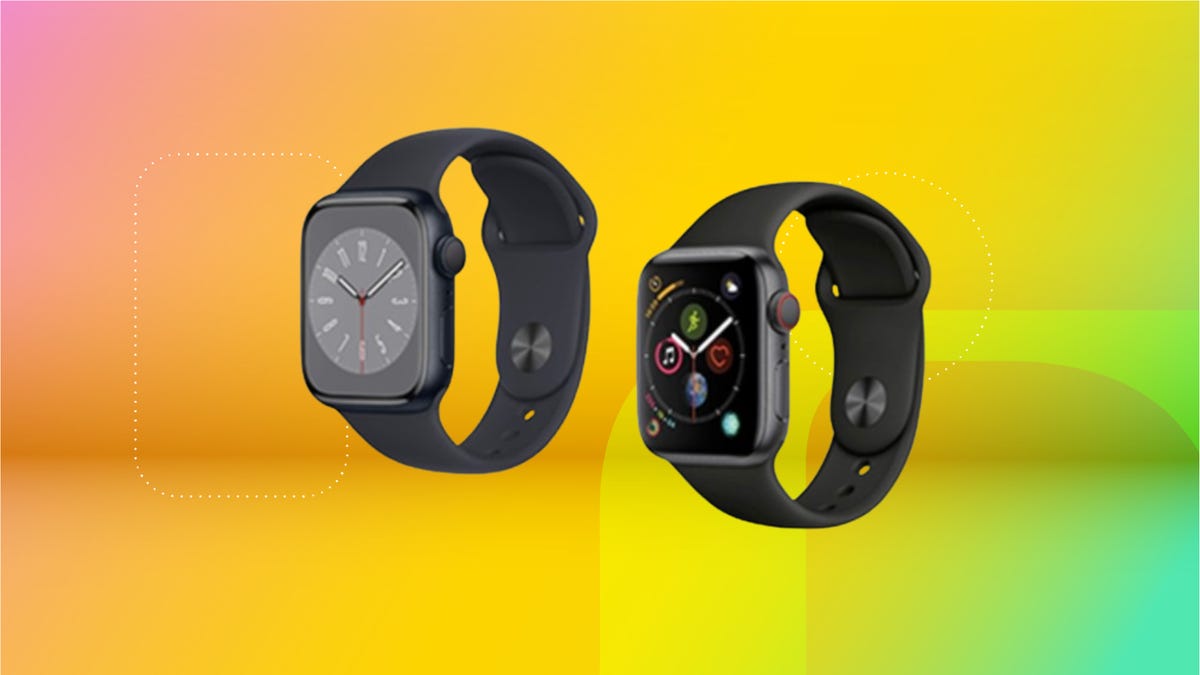 Apple Watch Series 9, 8 and 7 on a colorful background