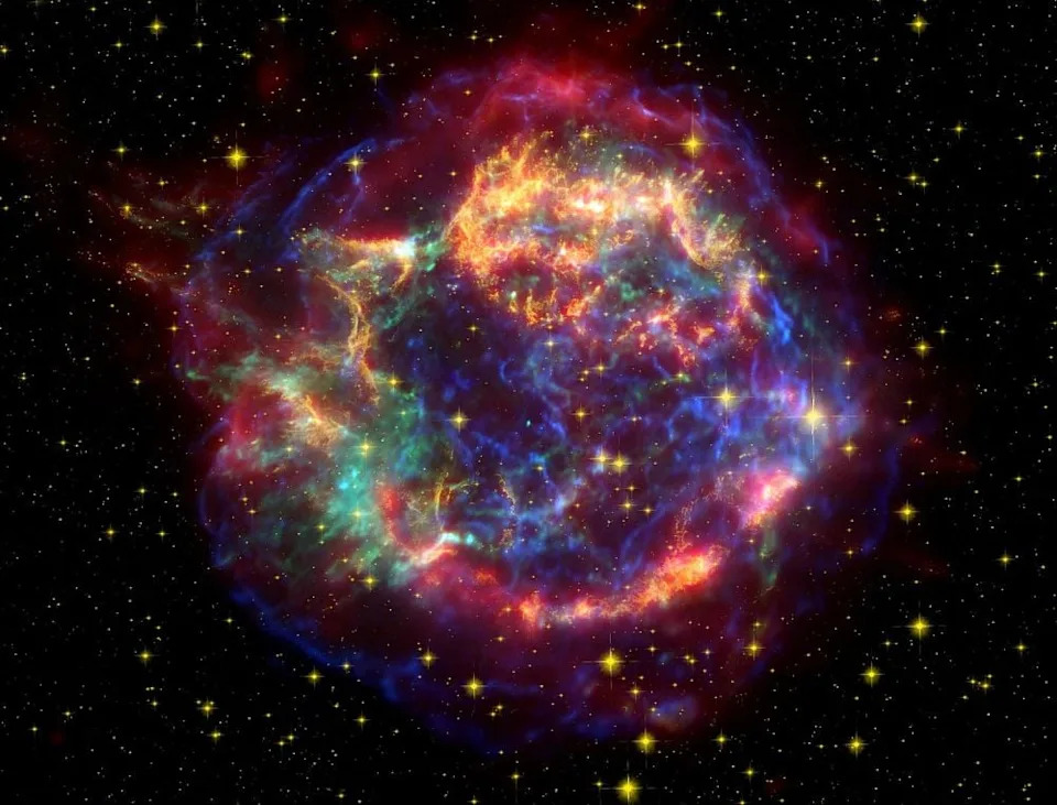 A brightly-colored image image of Cassiopeia A