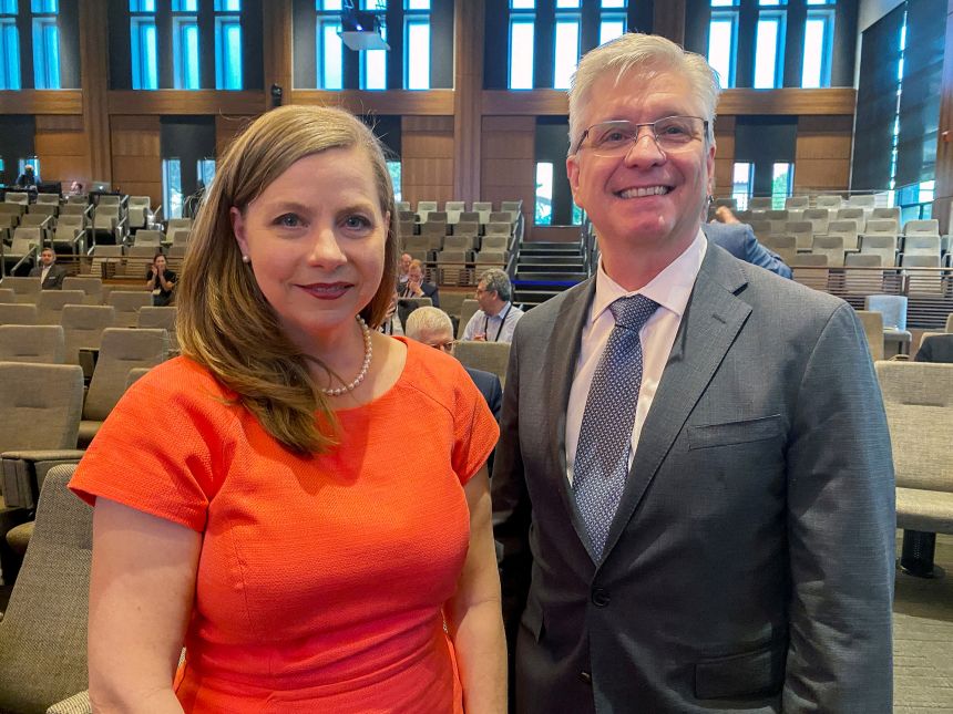 Fed governors Michelle Bowman and Christopher Waller during a conference on monetary policy in Palo Alto, California, in May 2022.