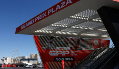 The Grand Prix Plaza entrance on Friday, May 2, 2025, in Las Vegas. (Bizuayehu Tesfaye/Las Vega ...