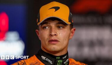 Lando Norris speaking to media after the Azerbaijan Grand Prix