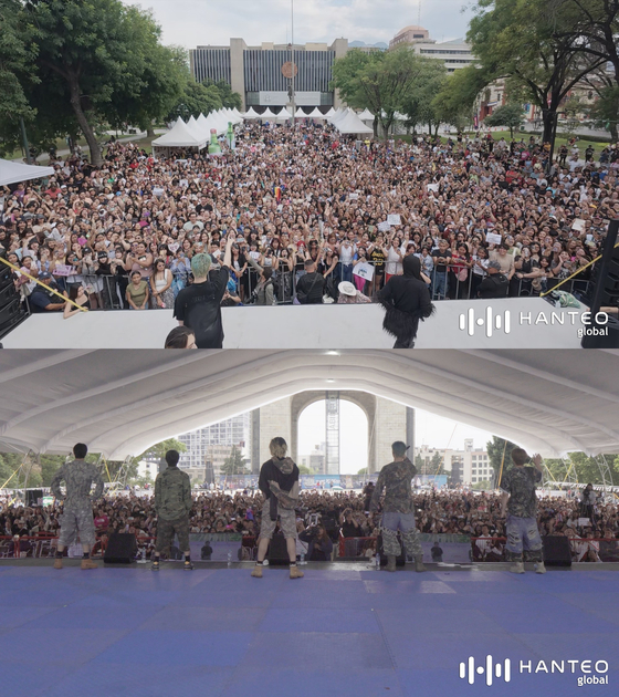 Boy band Just B performs in Mexico as part of Hanteo Global's AGA project, designed to boost the group's presence in the country. [HANTEO GLOBAL]