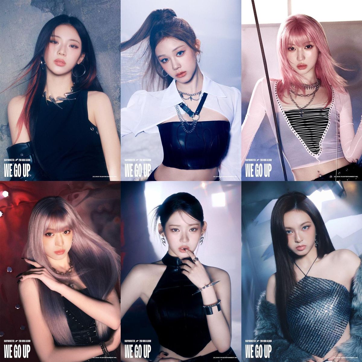 The official posters for K-pop girl group BABYMONSTER's second mini-album, 'WE GO UP,' slated for release on Oct. 10 / Courtesy of YG Entertainment 