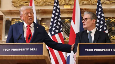 EPA/Shutterstock US President Donald Trump and Sir Keir Starmer speaking during a joint press conference 
