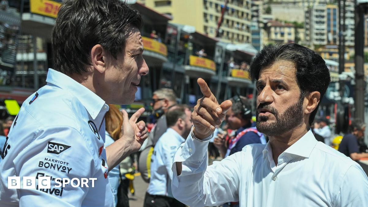 FIA president Mohammed Ben Sulayem speaking to Mercedes F1 boss Toto Wolff at the 2024 Monaco Grand Prix