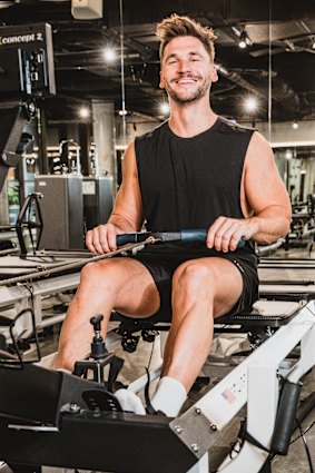 Ramsey in a Strong Pilates studio in Byron Bay.