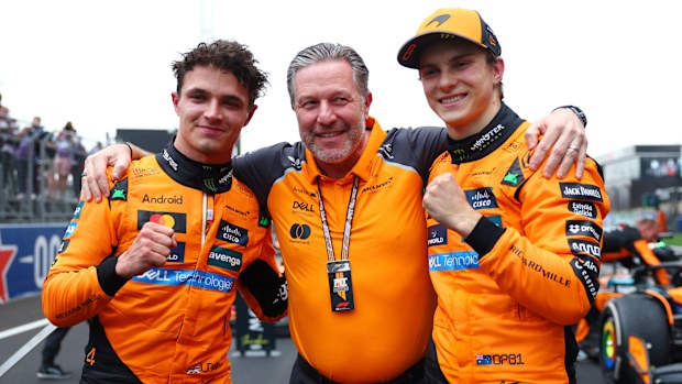 Lando Norris, Zak Brown and Oscar Piastri after the Chinese Grand Prix.